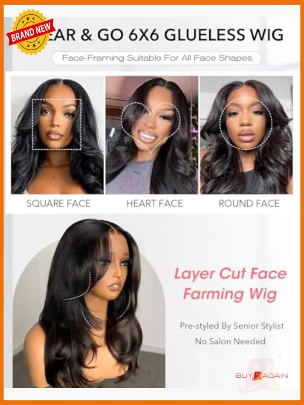 Face-Framing Layered Curtain Bangs Glueless Lace Front Wig 6x6 Human Hair 18